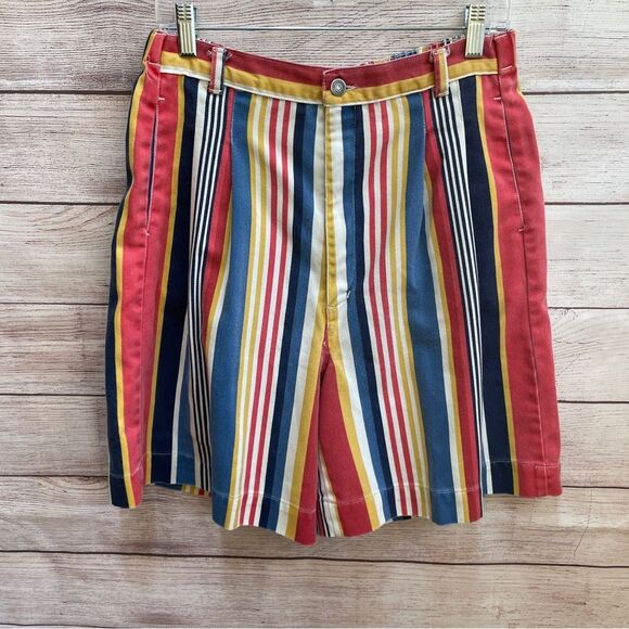 VINTAGE PROPS STRIPED DENIM BERMUDA‎ SHORTS - Picture 1 of 4